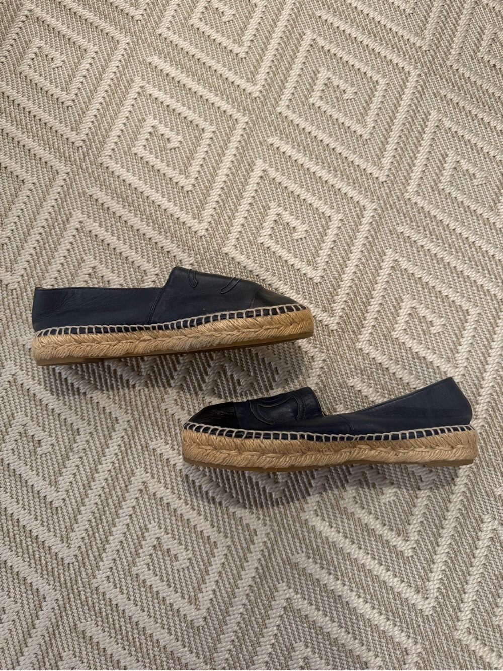 Chanel Navy and Black Leather Espadrille Loafers - Picture 5 of 6
